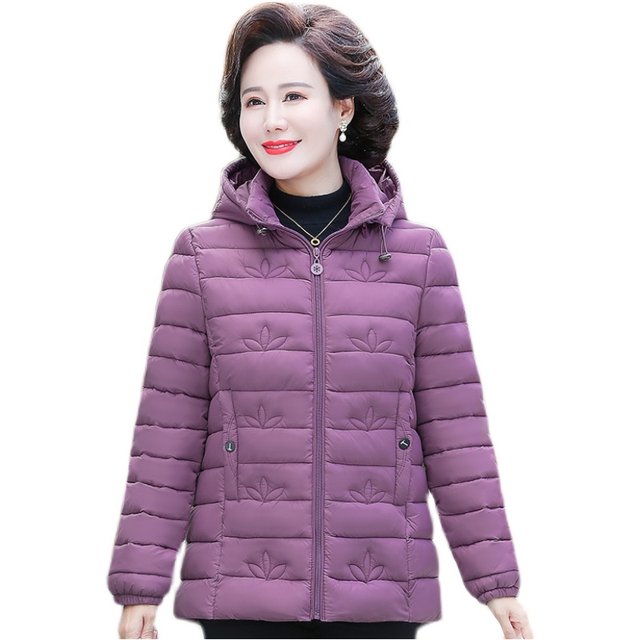 Mom's autumn and winter light cotton-padded jacket, short coat, middle-aged and elderly women's fashionable hooded down-padded jacket, 40-year-old and 50-year-old cotton-padded jacket