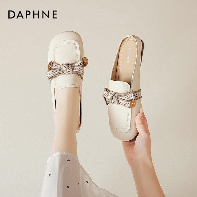 Daphne bag-toe half-slippers for women 2025 new spring and summer wear soft sole sandals with bow lazy muller sandals