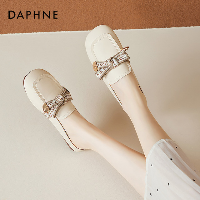 Daphne bag-toe half-slippers for women 2025 new spring and summer wear soft sole sandals with bow lazy muller sandals