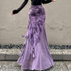 Eilove purple charm new Chinese -style printed skirt feminine slim body mesh stitching irregular fishtail skirt
