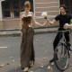 IUAE neoclassical design sense spliced ​​strapless bramble skirt for women butterfly decorative trousers retro dress

