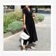 European and American style fashion summer large-size women's short-sleeved V-neck loose dress simple waist solid color long skirt trendy