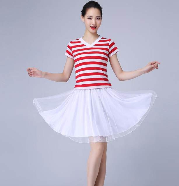Square new skirt dance dance half-length dance mesh clothing women's mid-length skirt a-line short-sleeved short skirt sports suit