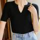 KATTERLLG French high-end and beautiful solid color v-neck short-sleeved sweater for women in summer casual and simple