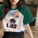 Green pure cotton short-sleeved T-shirt for women 2025 new loose oversize super good-looking couple outfit half-sleeved top summer
