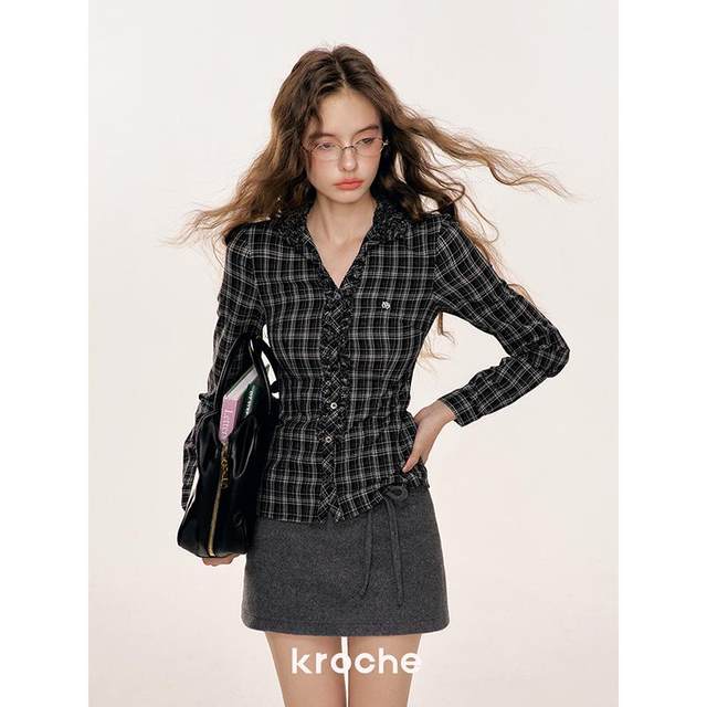 K Roche Kroche 50% wool blend bowknot bow design versatile woolen short skirt