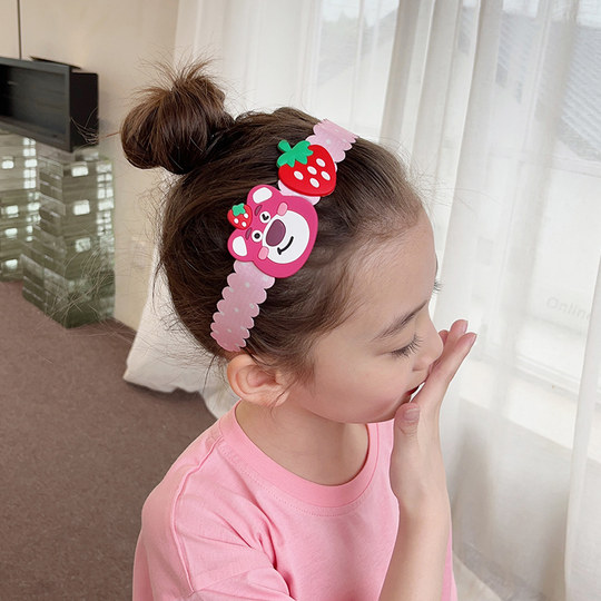Children's Strawberry Bear Velcro Headband Cartoon Girl Hairband Broken Hair Artifact Baby Bangs Sticker Little Girl Headdress