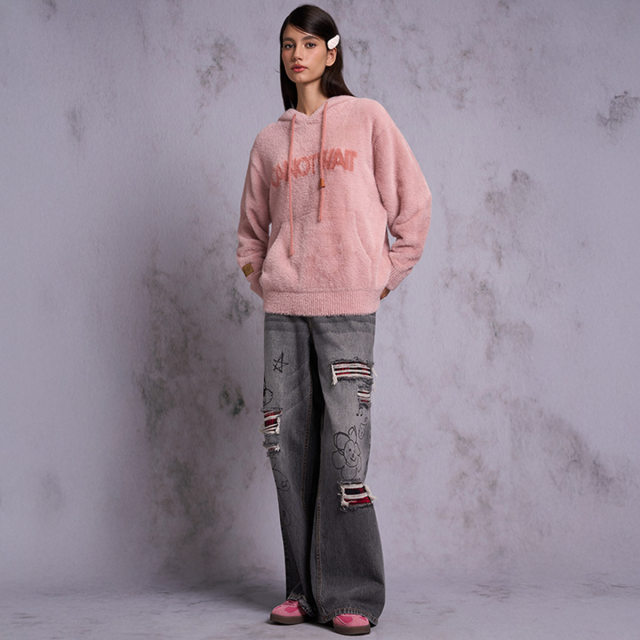 William Chan CANOTWAIT patch embroidered washed ripped denim trousers pure cotton loose and versatile for men and women