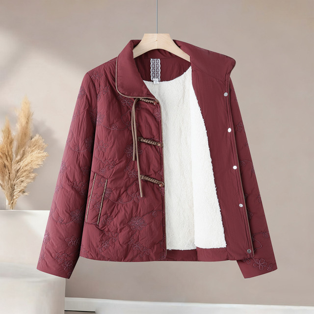 Mom's winter short coat, fashionable warm cotton clothes, middle-aged and elderly women's autumn and winter velvet thickened small cotton-padded jacket