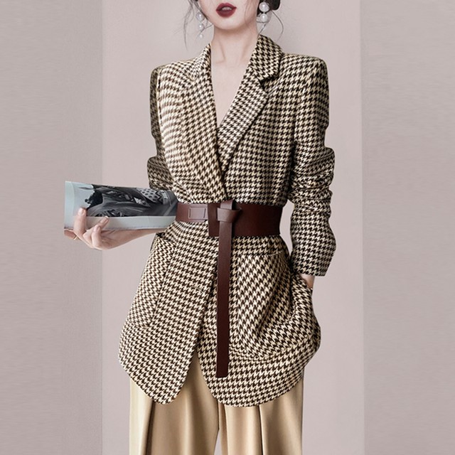Slim fit plaid short blazer for women 2025 autumn new versatile tops for women's spring and autumn woolen coat
