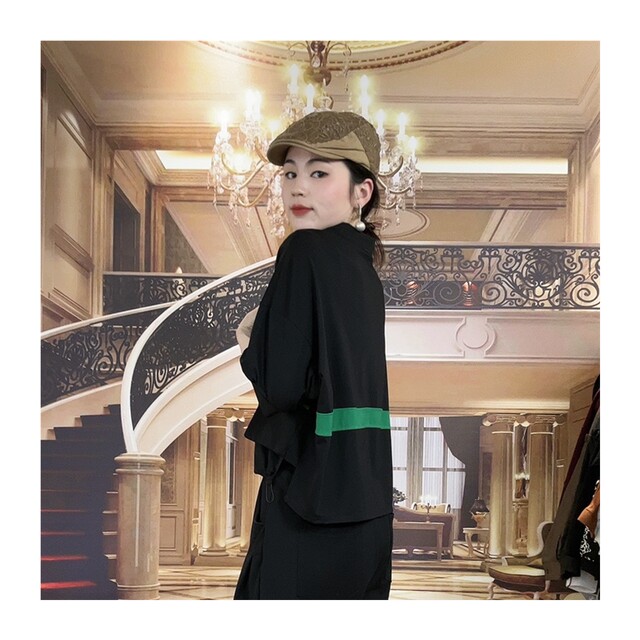 Contrast color pocket mid-sleeved top for women 2025 summer new casual bat sleeve zipper stand collar short-sleeved T-shirt