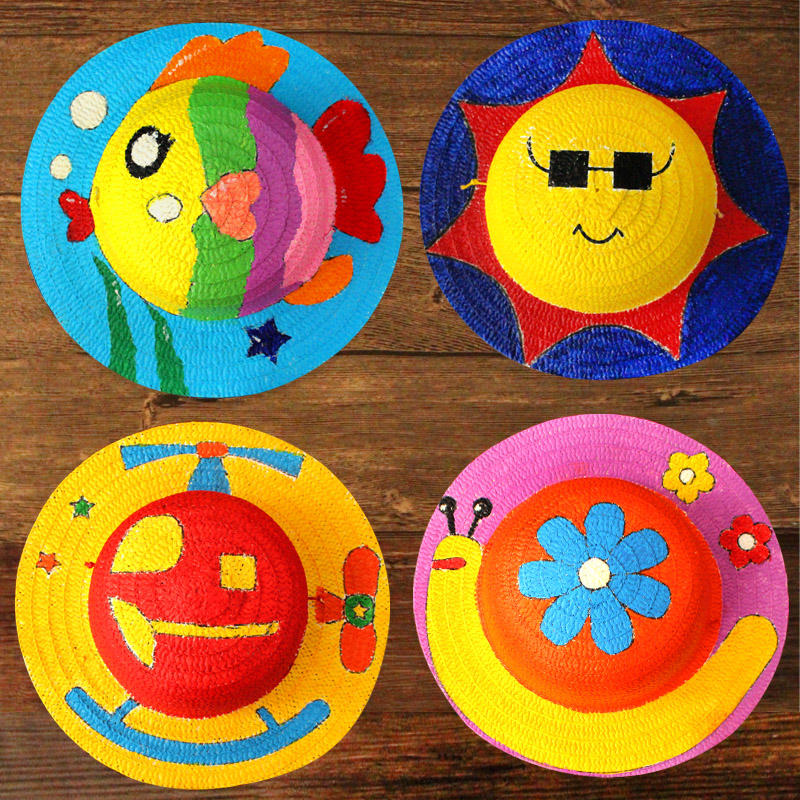 草帽diy绘画帽子 儿童幼儿园画画彩绘手绘涂鸦涂色创意手工材料包