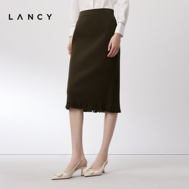 LANCY/Langzi 2024 autumn new knitted straight mid-length high-waisted skirt high-end elegant commuter skirt
