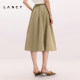 LANCY/Langzi 2025 summer new khaki high waist mid-length large sway temperament umbrella skirt casual skirt