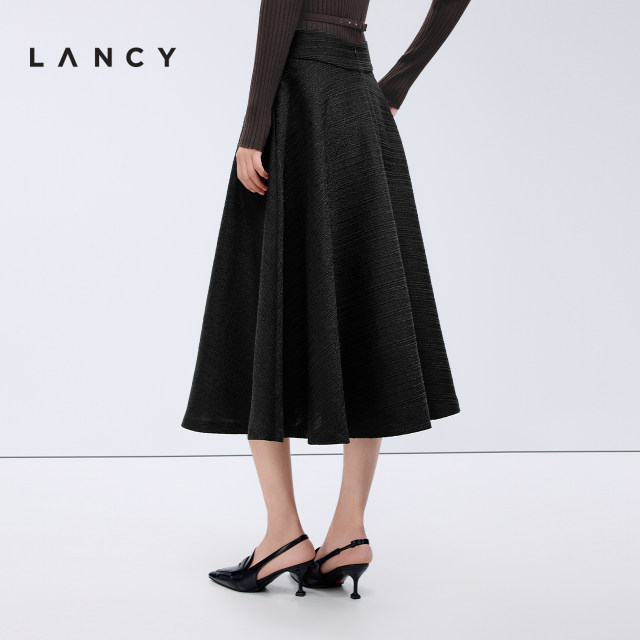 LANCY/Langzi 2025 Spring New High-end High-waist A-line Slim Mid-Long Umbrella Skirt Versatile Commuter Skirt
