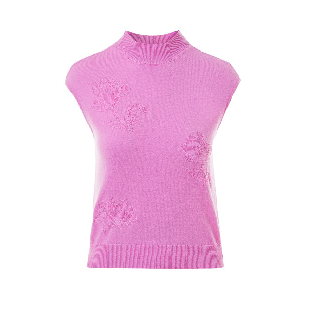 LANCY/Langzi 2025 spring new style half-high collar embroidered jacquard flying sleeve sweater sleeveless top suspender for women