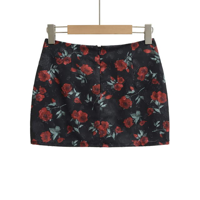 Hot girl retro rose printed mesh skirt for women in summer new high-waisted slim hip A-line short skirt