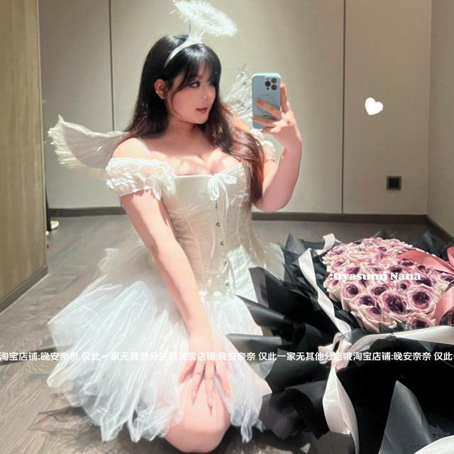 Good night Nana Black and White Angel*Large Size Halloween Sexy Sweet Lace Court Body Slim and Bottomed