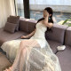 Sweet Strawberry Knitted Strawberry Spliced ​​Beads Mesh Slim and Slim Small Fresh Dress with Chest Pads Long Style
