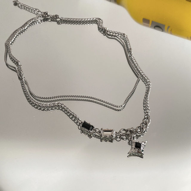 Star Double Necklace Men's Trendy Sweater Chain Light Luxury Niche Design Hip-Hop Style Couple Boys and Girls Clavicle Chain
