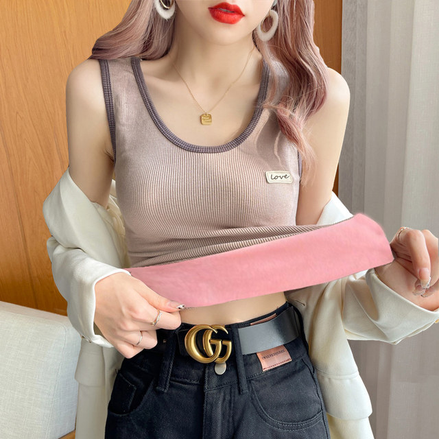 Northeast thickened velvet warm vest for women with autumn and winter large-size heating vest base shirt integrated velvet suspender inner wear