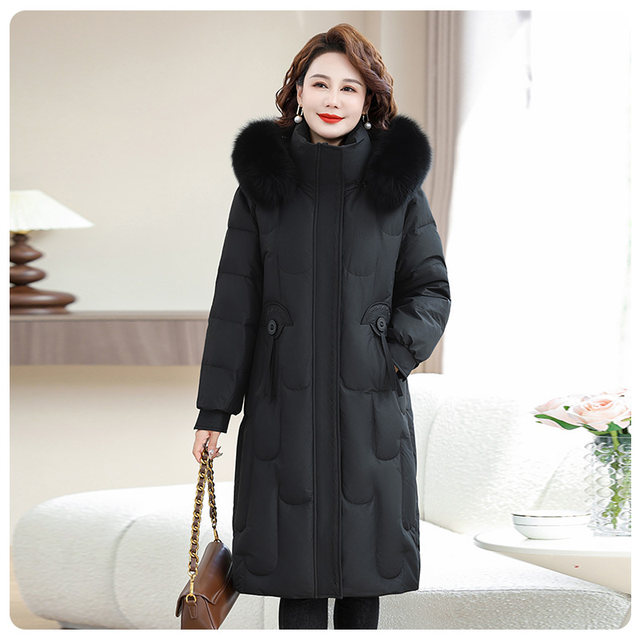 Yalu mid-length mother down jacket for women in 2025 new large fur collar over knees to make middle-aged and elderly winter jacket