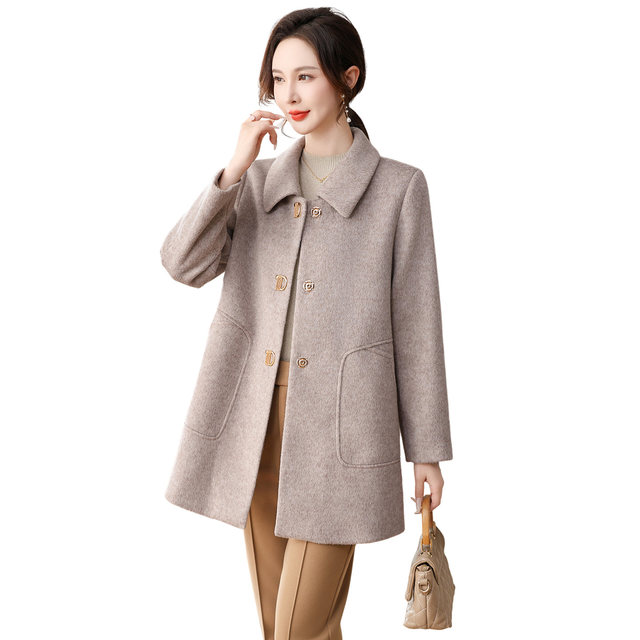 Yalu mid-length mother jacket for women 2025 autumn and winter new lapel loose casual middle-aged and elderly wool coat