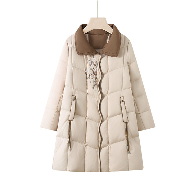 Yalu Mama Down Jacket Mid-Length 2025 Winter New Embroidered Casual Middle-aged and Elderly Stand-Collar Warm Jacket for Women