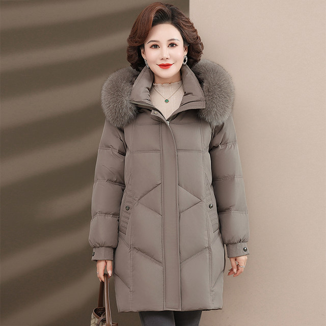 Yalu Mama Down Jacket Mid-Length Winter 2025 New Large Fur Collar Middle-aged and Elderly Women's Thickened Warm Jacket
