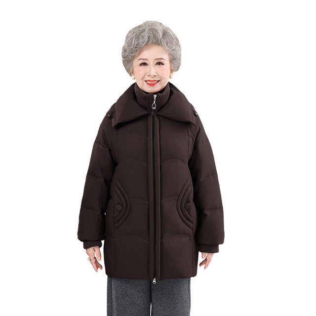 Grandma Yalu middle-aged and elderly down jacket mother medium and long 2025 winter new knitted fur collar casual jacket for women