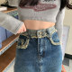 Nostalgic denim skirt for women in spring and summer 2023 new high-waisted slim A-line retro splicing hip-pack skirt
