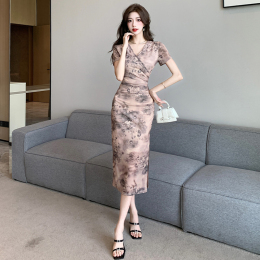 Guofeng New Chinese Modified Cheongsam High-end Fine Ink Printed Body Bags Hip Dress Summer 2024