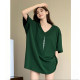 Dark green loose half-sleeved bottom shirt for women in summer mid-length butt top 2025 new pure cotton short-sleeved T-shirt