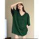 Dark green loose half-sleeved bottom shirt for women in summer mid-length butt top 2025 new pure cotton short-sleeved T-shirt