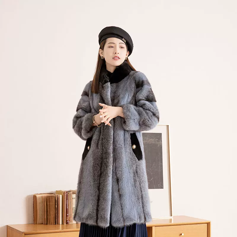 紫菀花貂皮大衣女21新款进口十字貂整貂宽松保暖冬