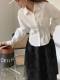 Women's green stripes single-breasted temperament waist-hugging solid color white long-sleeved lapel cardigan