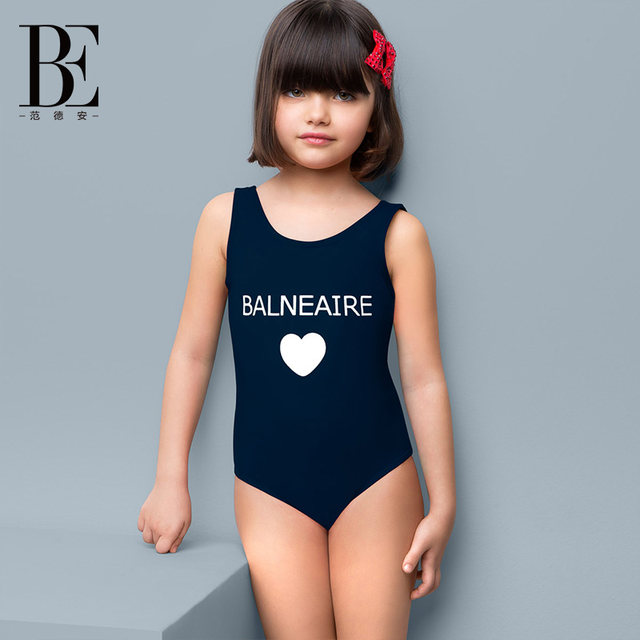 BE van der An children's swimsuits girls little red heart series mid-large children's conservative professional training one-piece triangular swimsuit
