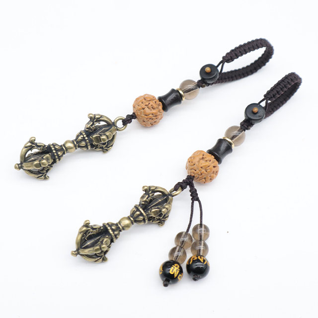 Retro brass vajra car keychain pendant rope pendant literary play creative pendant ornaments handmade jewelry