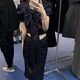 TE shushu French bow sweet polka dot satin shirt versatile slim temperament puff sleeve top for women