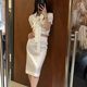 TE shushu French bow sweet polka dot satin shirt versatile slim temperament puff sleeve top for women