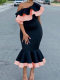 European and American large -size shoulder -back exposed ruffled border banquet parties fishtail skirt women's Sexy Party Dress