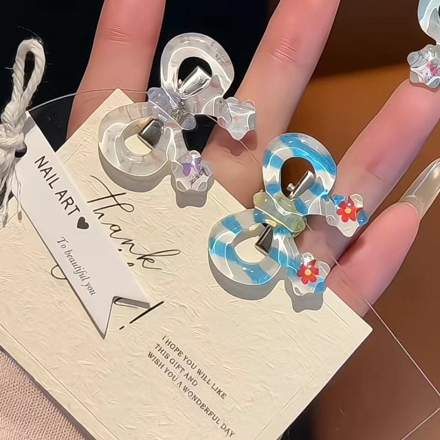 Bow hair clip duckbill transparent polka dot pink Korean simple ins bangs versatile clip niche headwear hair clip