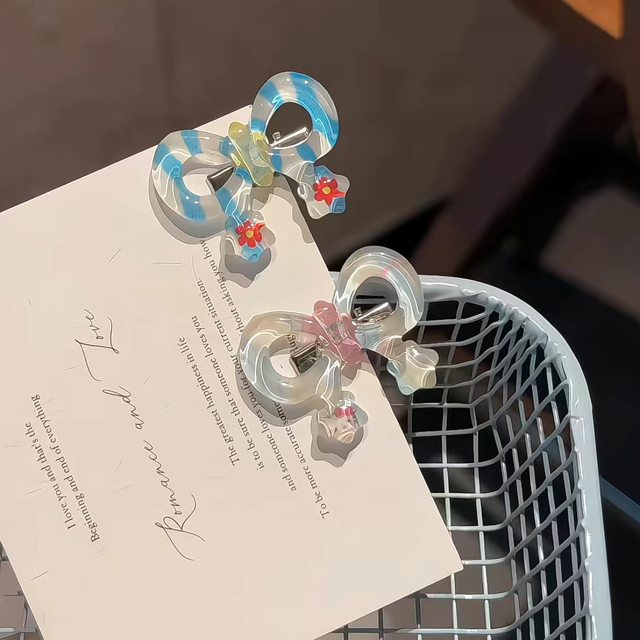 Bow hair clip duckbill transparent polka dot pink Korean simple ins bangs versatile clip niche headwear hair clip