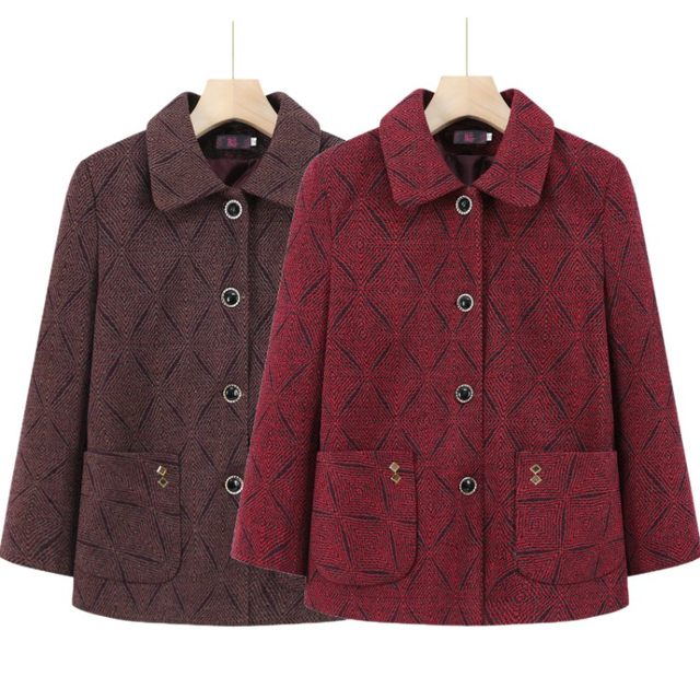 Grandma's spring thin single coat, middle-aged and elderly women's tops, old ladies' autumn jackets, mother's clothes plaid