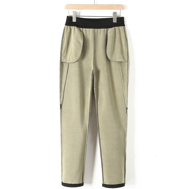 Mom's autumn and winter velvet elastic waist straight pants for middle-aged and elderly women winter thickened granny trousers casual pants black