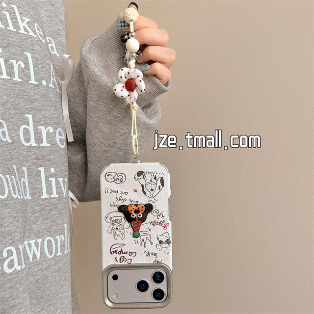 
jze fun cute cartoon puppy embroidery suitable for Apple 17ProMax mobile phone case iphone15 new 16pro women's model 13 with lanyard 15pro all-inclusive 14 anti-fall 11 protective cover 12