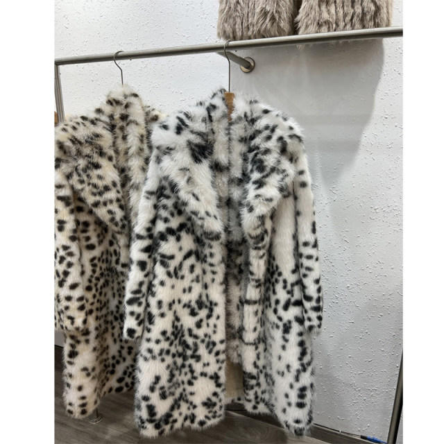 Imitation of fur grass autumn and winter leopard thickened female imitation mink velvet jacket temperament long lapel hair hair coat coat
