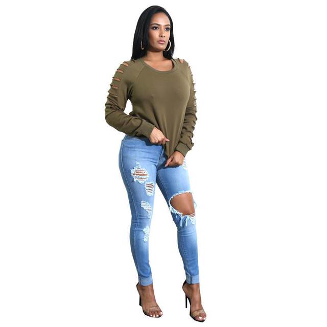 PT8310 spring European and American jeans for women Amazon spot ripped fashion tight denim pants new style
