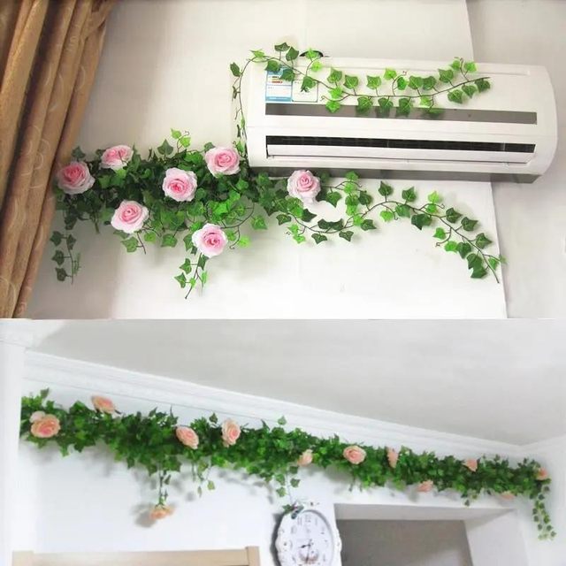 Simulated rose vine fake flower rattan air conditioning pipe stairs balcony decoration covering railing plastic vine plants