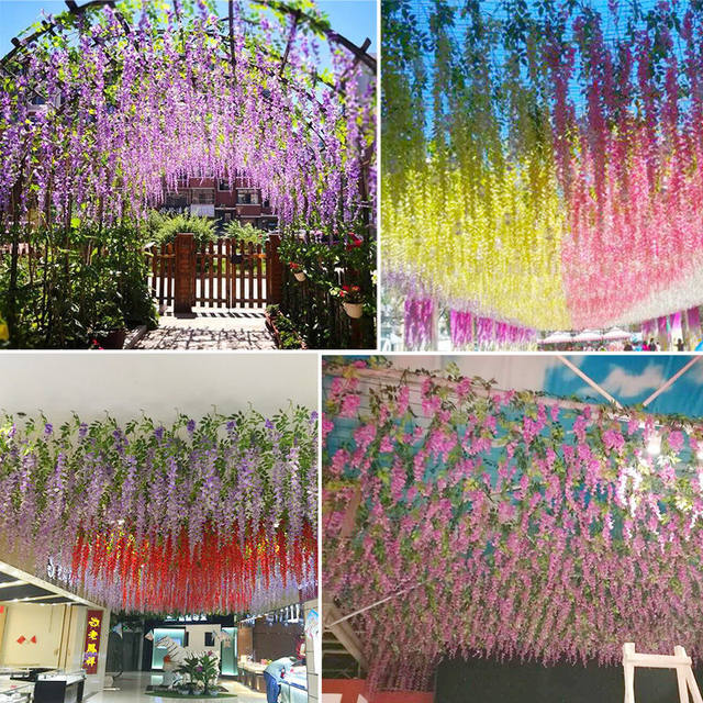 Simulated Wisteria Flower Fake Flower Ceiling Internet celebrity Flower Vines Indoor Wedding Roof Scenic Area Decorative Plastic Vine Plants